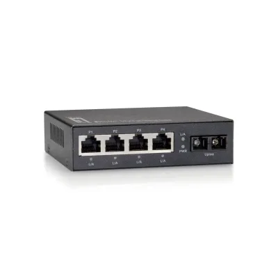 LevelOne Netzwerk Switch FEU-0511 | 4x Fast Ethernet 10/100Mbps | 1x SC Multimode Fiber bis 2km | Desktop | lüfterlos
