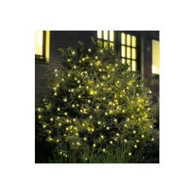 F-H-S Lichternetz 02886T | LED Lichternetz 200 warmweiße LEDs | 3x3m | Timer | IP44 Außenadapter | grünes Kabel