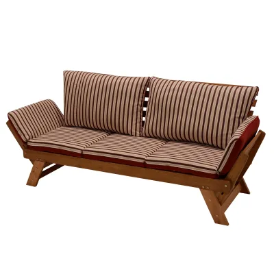 Freital Handels Liegesofa 202cm Eukalyptus | Gartenliege FSC | Holzgestell geölt | Wendeauflage rot-beige | Grau-Braun