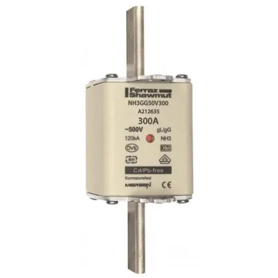 Mersen NH-Sicherungseinsatz NH3GG50V300 | NH3 Gr.3 | 300A | gG | 500V AC | Kombikennmelder | Messersicherung