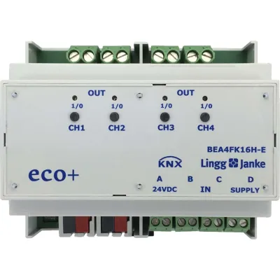 Lingg&Janke KNX Schaltaktor 79243 | Binäreingang 4-fach | 16A C-Last | REG-Montage | IP20 | Handbedienung