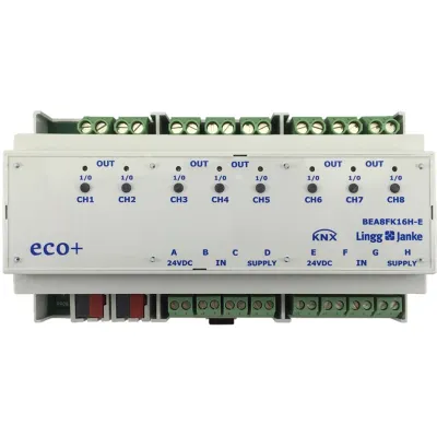 Lingg&Janke KNX Schaltaktor 8-fach 79241 | Binär-Ein-/Ausgang eco+ BEA8FK16H-E | 16A | potenzialfrei | C-Last | IP20