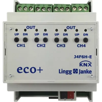 Lingg&Janke Jalousie-/Rollladenaktor J4F10H-E 79437 | KNX eco+ | 4-fach | 10A | Handbedienung | 4TE | 250VAC | Secure