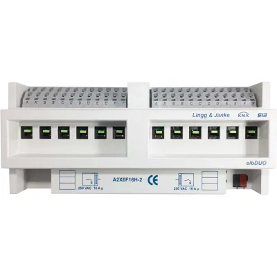 Lingg & Janke KNX Schaltaktor A2X6F16H-2 89204 | 12-fach | 16A | C-Last geeignet | Handbedienung | REG 12TE