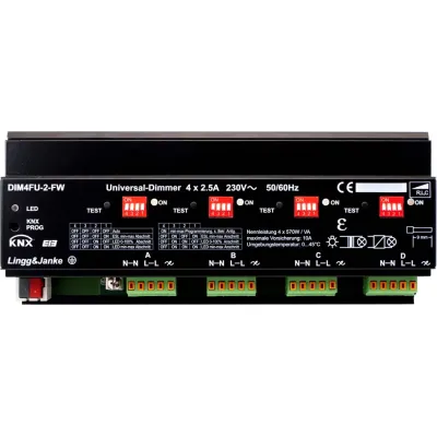 Lingg&Janke KNX Dimmaktor 87601 DIM4FU-2-FW | Universal-Dimmer 4-fach 4x2,5A/570W | REG | Strommessung | 230V