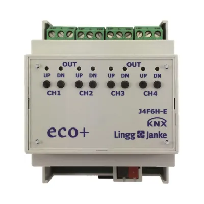Lingg&Janke Jalousie-/Rollladenaktor J4F6H-E 79432 | KNX REG 4-fach | 6A | Handbedienung | ETS programmierbar | AC