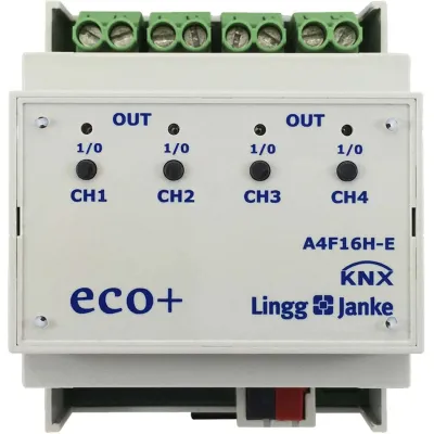 Lingg & Janke Schaltaktor 4-fach 79232 A4F16-E | KNX REG | 16A C-Last | Handbedienung | 250V | IP20