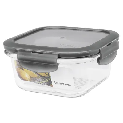 LOCK & LOCK Frischhaltedose LLG214G | Boroseal Glas 500ml quadratisch | ofenfest 400°C | BPA-frei | Grau