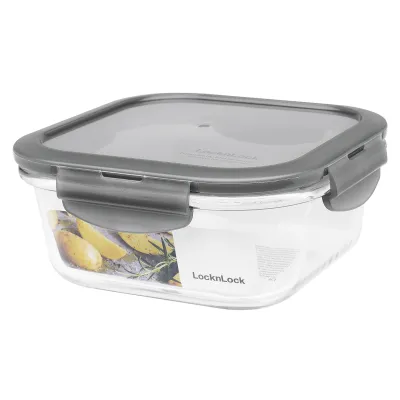 LOCK & LOCK Glas Frischhaltedose 750 ml | quadratisch | ofenfest | BPA-frei | Deckel grau