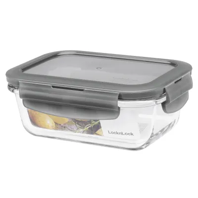 LOCK & LOCK Frischhaltedose LLG422G | Borosilikatglas 380 ml rechteckig | ofenfest bis 400°C | BPA-frei | grau