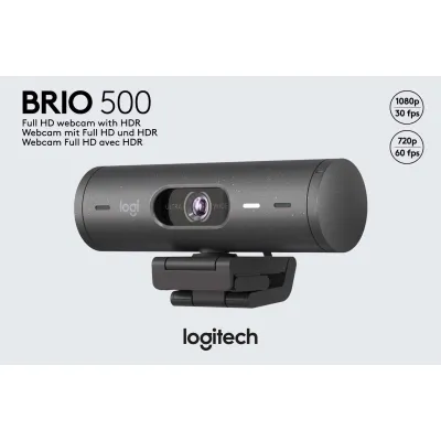 Logitech Webcam BRIO 500 | Full HD 1080p | USB-C | Doppelmikrofon | Abdeckung | Graphit