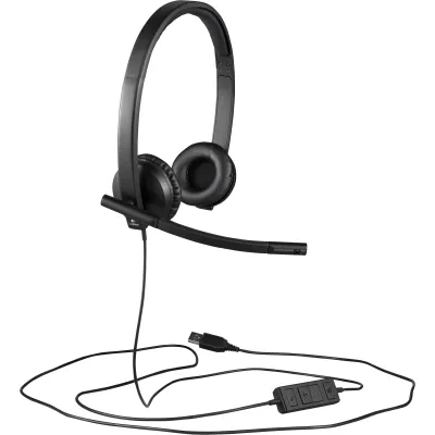 Logitech USB Headset H570e Stereo 981-000575 | PC-Office | Noise Cancelling Mikrofon | DSP | Kunstlederpolster | schwarz