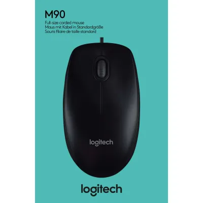 Logitech Maus M90 910-001793 | USB kabelgebunden | optisch 1000 dpi | 3 Tasten | beidhändig | Mac kompatibel | schwarz