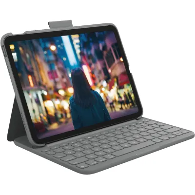 Logitech Slim Folio Tastatur-Case für iPad 10.9 (10. Gen) | Bluetooth | QWERTZ DE | Stifthalter | grau