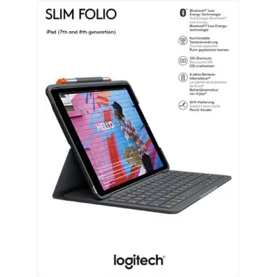 Logitech Slim Folio Tastatur-Case 920-009474 | iPad 10.2" (7./8./9. Gen) | Bluetooth | QWERTZ | Stifthalter | Graphit