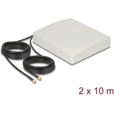 Delock LTE MIMO Antenne 89891 | 8 dBi | 2x SMA Stecker | direktional | 2x 10 m RG-58 Kabel | Outdoor Indoor | weiß