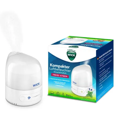 WICK® Luftbefeuchter Ultrasonic Cool Mist | Kaltluft-Ultraschall | 0,7L Tank | leise | kompakt | 360° Düse | VapoPad