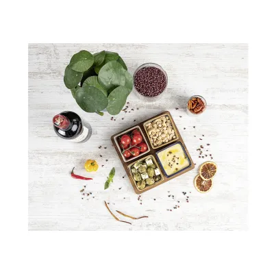 MORITZ&MORITZ Dipschalen-Set 5-teilig | Akazienbrett 19x19cm | 4 eckige Schälchen | FSC-Holz | Geschenkbox