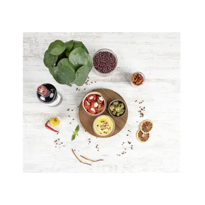 MORITZ&MORITZ Dipschalen-Set 4-tlg | rundes Akazienbrett | 3 Steinzeug Schalen | FSC-zertifiziert