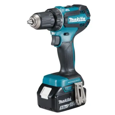 Makita Akku-Bohrschrauber DDF485RTJ 18V 2x 5,0Ah Li-Ion | bürstenlos | 50 Nm | Schnellladegerät | MAKPAC | Blau/Silber