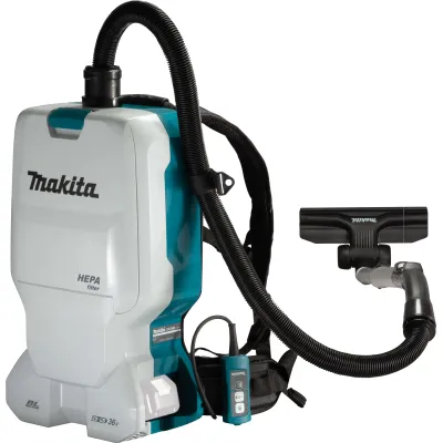 Makita Akku-Rucksackstaubsauger DVC660Z | 2x18V | bürstenlos | HEPA-Filter | 6L Beutel | ohne Akku/Ladegerät | türkis