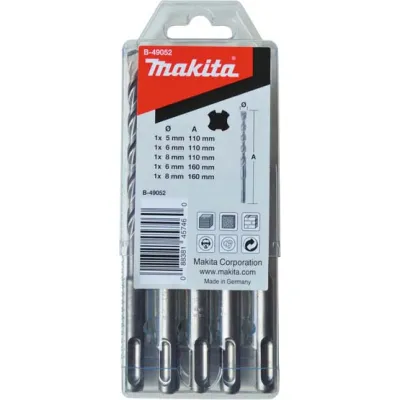 Makita Bohrer-Set B-49052 SDS-plus | 5-teilig | Hammerbohrer für Beton & Stein | Ø 5/6/8 mm | Länge 110/160 mm