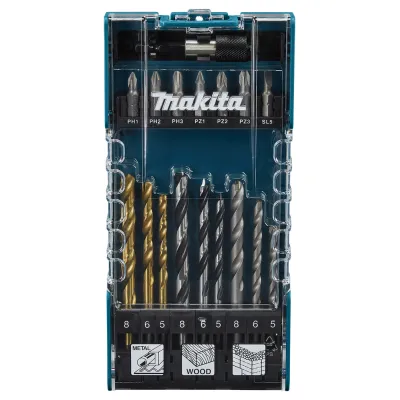 Makita Bohrer-Bit-Set 17-tlg. D-74887 | Bit-Set für Holz, Metall, Stein | Aufbewahrungsbox | Schnellwechsel | 5-8 mm