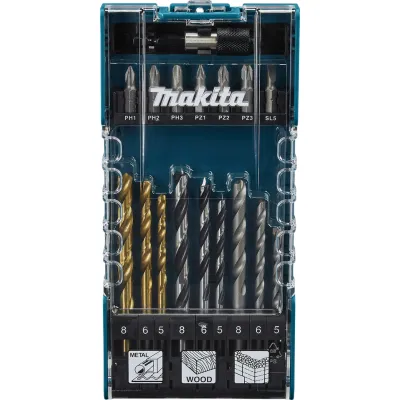 Makita Bohrer-Bit-Set 17-tlg. D-74887 | Bit-Set für Holz, Metall, Stein | Aufbewahrungsbox | Schnellwechsel | 5-8 mm