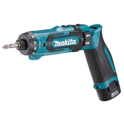 Makita Akku-Knickschrauber DF012DSE | 7,2V 2-Gang | 2x 1,5Ah Li-Ion Akku | 21 Drehmomente | LED | Koffer | petrol