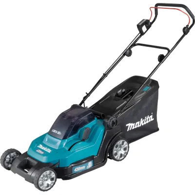 Makita Akku-Rasenmäher DLM432PT2 2x18V 5,0Ah | 43 cm Schnittbreite | 2 Akkus & Doppelladegerät