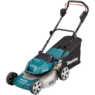 Makita Akku-Rasenmäher DLM463PT2 | 2x18V 5,0Ah Li-Ion | 46cm Schnittbreite | 60L Fangkorb | Stahlgehäuse | Leise-Modus