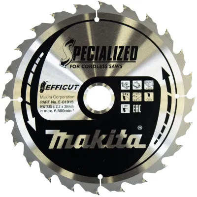 Makita EFFICUT Sägeblatt 235x30mm E-01915 | 24 Zähne | für Akku-Handkreissäge | Holz | Kunststoff | Aluminium