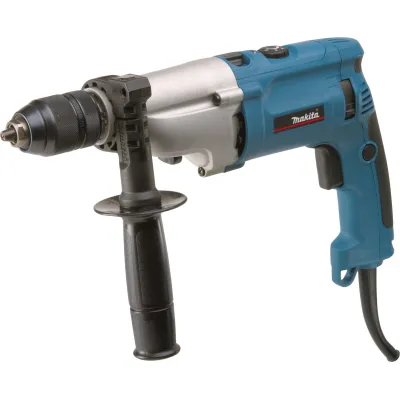 Makita Schlagbohrmaschine HP2071J | 1010W | 2-Gang-Getriebe | Sicherheits-Rutschkupplung | MAKPAC | Blau/Silber