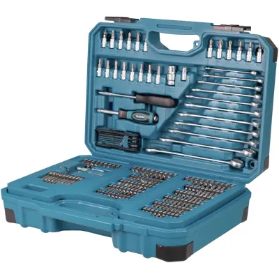 Makita Werkzeug-Set E-17980 | 231-teilig | 2 Umschaltknarren 1/4" & 1/2" | Steckschlüssel & Bitsatz | Koffer | blau
