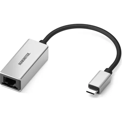 Marmitek Adapter USB-C zu Ethernet | Connect USB-C | RJ45 Buchse | 1 Gbit/s | Aluminiumgehäuse | 15 cm | silber