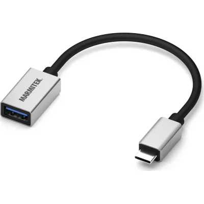 Marmitek Adapter USB-C auf USB-A | Connect USB-C | 15 cm Kabel | Aluminiumgehäuse | flexibel | OTG | silber