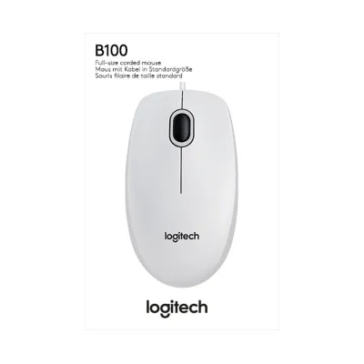 Logitech Computermaus B100 | USB | Optisch | 800 dpi | 3 Tasten | beidhändig | Plug & Play | weiß