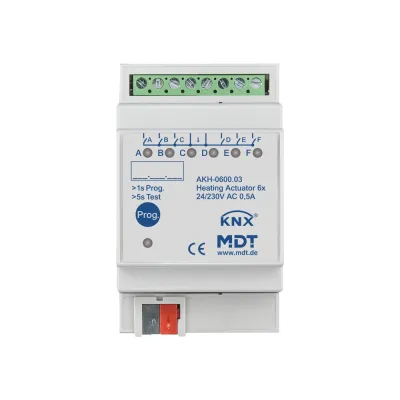 MDT Heizungsaktor AKH-0600.03 | KNX 6-fach REG | 3TE | 24-230V AC | für Stellantriebe | PI-Temperaturregler | IP20