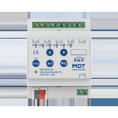 MDT Universalaktor AKU-0616.03 | KNX Schaltaktor 6-fach | 16A | 230V | Jalousie- & Heizungssteuerung | LED-Anzeige