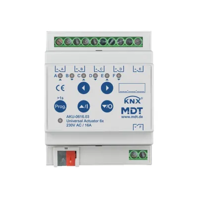 MDT Universalaktor AKU-0616.03 | KNX Schaltaktor 6-fach | 16A | 230V | Jalousie- & Heizungssteuerung | LED-Anzeige