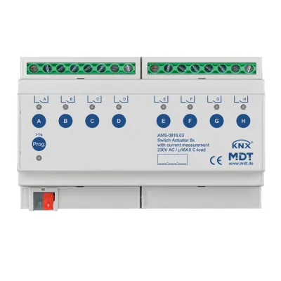 MDT Schaltaktor AMS-0816.03 | KNX REG 8-fach 16A 230V AC | C-Last | Strommessung | Handbedienung | LED | IP20
