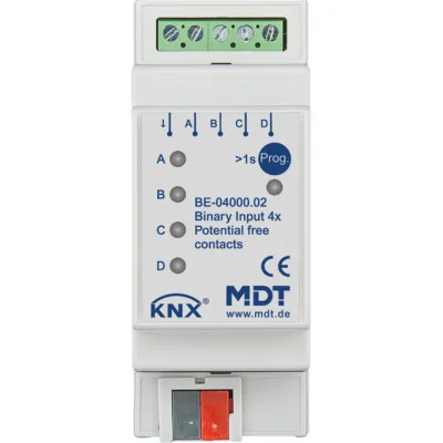 MDT Binäreingang 4-fach BE-04000.02 | KNX | REG | 2TE | potentialfrei | LED-Anzeige | für Taster, Schalter