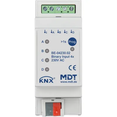 MDT BE-04230.02 KNX Binäreingang 4-fach REG 2TE 230V AC | LED-Anzeige | Taster/Schalter Fensterkontakt | IP20