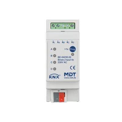 MDT BE-04230.02 KNX Binäreingang 4-fach REG 2TE 230V AC | LED-Anzeige | Taster/Schalter Fensterkontakt | IP20