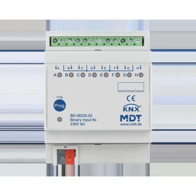 MDT Binäreingang BE-08230.02 | KNX 8-fach REG | 230V AC | LED-Anzeige | IP20 | für Taster, Schalter