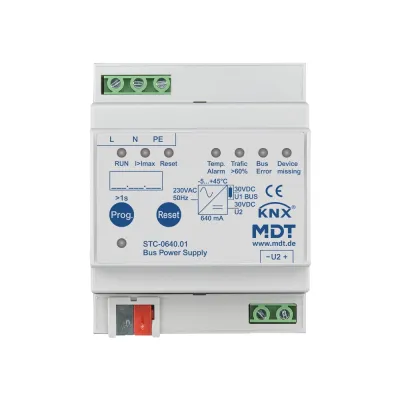 MDT Busspannungsversorgung STC-0640.01 KNX 640mA REG 4TE | Diagnosefunktion | integrierte Drossel | LED-Anzeige | 230V