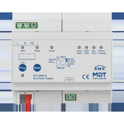 MDT Busspannungsversorgung STC-0960.01 KNX 6TE REG 960mA | Diagnosefunktion | integrierte Drossel | LED-Anzeige | 230V
