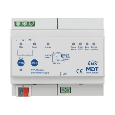 MDT Busspannungsversorgung STC-0960.01 KNX 6TE REG 960mA | Diagnosefunktion | integrierte Drossel | LED-Anzeige | 230V