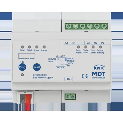 MDT Busspannungsversorgung STR-0640.01 | KNX | redundant | Diagnosefunktion | 640mA | 6TE REG | LED-Anzeige | 29V