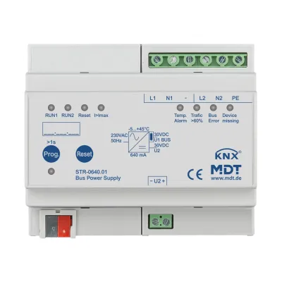 MDT Busspannungsversorgung STR-0640.01 | KNX | redundant | Diagnosefunktion | 640mA | 6TE REG | LED-Anzeige | 29V